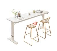Table De Bar à Hauteur RéGlable - Bistrot Moderne avec Plateau en Bois ChêNe Et Pieds T MéTalliques Bureau Debout Style Industriel pour TéLéTravail, Cuisine Petits Espaces(White,140cm/55)