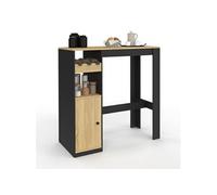 IDMarket - Table de Bar Ameri avec Placard et Range Bouteilles 2 Personnes Bois et Noir