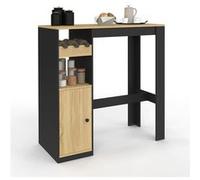 IDMarket - Table de Bar Ameri avec Placard et Range Bouteilles 2 Personnes Bois et Noir