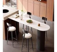 Table de bar asymétrique en pierre pour terrasse, 180 cm de long x 40 cm de large x 105 cm de haut, pieds rainurés élégants, idéale pour balcon ou extérieur, finition blanche et noire, chaises non