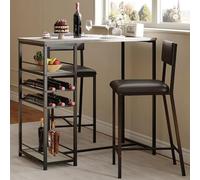 Table de Bar avec 2 Tabourets,Table à Mange Cuisine avec Chaises Rembourré,avec 4 étagères,Ensemble Table salle à Manger Haute en acier,Ensemble Table Bar pour Petit Espace,Appartement(Grey)
