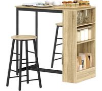 Table de bar avec tabouret de bar, set de 3 tables de bar avec table de cuisine, espace de rangement, 2 tabourets, repose-pieds, dans un style moderne, peu encombrant groupe de repas pour salle à mang