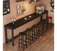 Table de Bar avec Tabouret, Table de Comptoir Étroite à Hauteur de Bar, Table de Pub Industrielle de Ferme, Tables de Bar Hautes en Bois avec Cadre en Métal Robuste(Black,220cm/86.6in-5 Chairs)