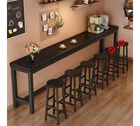 Table de Bar avec Tabouret, Table de Comptoir Étroite à Hauteur de Bar, Table de Pub Industrielle de Ferme, Tables de Bar Hautes en Bois avec Cadre en Métal Robuste(Black,200cm/78.7in-4 Chairs)