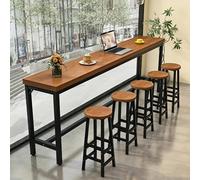 Table de Bar avec Tabouret, Table de Comptoir Étroite à Hauteur de Bar, Table de Pub Industrielle de Ferme, Tables de Bar Hautes en Bois avec Cadre en Métal Robuste(Brown,220cm/86.6in-5 Chairs)