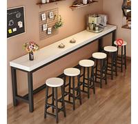 Table de Bar avec Tabouret, Table de Comptoir Étroite à Hauteur de Bar, Table de Pub Industrielle de Ferme, Tables de Bar Hautes en Bois avec Cadre en Métal Robuste(White,220cm/86.6in-5 Chairs)