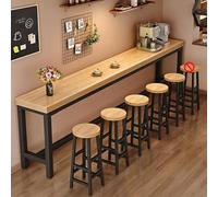 Table de Bar avec Tabouret, Table de Comptoir Étroite à Hauteur de Bar, Table de Pub Industrielle de Ferme, Tables de Bar Hautes en Bois avec Cadre en Métal Robuste(Natural,220cm/86.6in-5 Chairs)