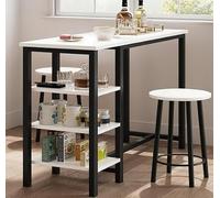 Table de bar avec tabourets pour 2 Personnes,Mange debout avec 2 chaises encastrable,3 étagère De Rangement,Carde en acier,Ensemble Table haute cuisine 3 pièces pour Petit Espace,Appartement(Blanc)