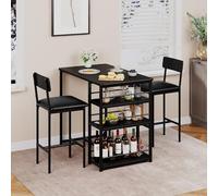 Table de bar avec tabourets rembourré pour 2 Personnes,Table mange debout avec tabourets,3 étagère De Rangement,Ensemble Table haute cuisine pour Petit Espace,Appartement,Ilot central cuisine(Noir)