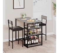 Table de bar avec tabourets rembourré pour 2 Personnes,Table mange debout avec tabourets,3 étagère De Rangement,Ensemble Table haute cuisine pour Petit Espace,Appartement,Ilot central cuisine(Gris)