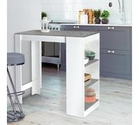 IDMarket – Table de bar Barth – Bois blanc, plateau effet béton, 2–4 personnes