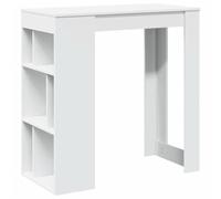 Table de Bar Blanche avec Rangements, Bois d'Ingénierie 102 x 50 x 103,5 cm | Bois composite, six compartiments, fixation murale requise, entretien facile, usage cuisine salon salle à manger