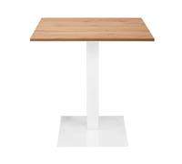 Table de bar carrée avec base centrale en métal et plateau stratifié résistant - idéal pour les locaux, restaurants, pubs, usage intérieur ou extérieur couvert (Gamba blanc, chêne, 70 x 70)