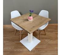 Table de bar carrée avec pied central 60/70/80 cm couleurs assorties (Havane-BLANC, 60x60)