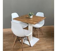 Table de bar carrée avec pied central 60/70/80 cm couleurs assorties (TEAK-BLANC, 60x60)