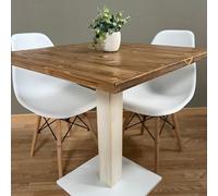 Table de bar carrée avec pied central 60/70/80 cm couleurs assorties (TEAK-BLANC, 80x80)