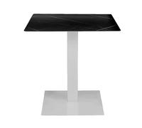 Table de bar carrée intérieure et extérieure avec dessus hpl et base en métal - Facile à nettoyer - Idéale pour les restaurants de bistro et les environnements professionnels (Gamba, marbre noir, 70 x