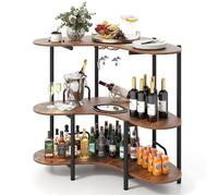 Table de Bar d’Angle à 3 Niveaux - COSTWAY - Supports à Verres - Étagères de Rangement Industriel - Cadre en Métal, Marron