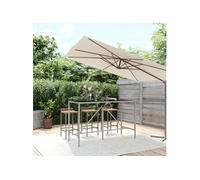 vidaXL Table de bar et dessus en verre gris 180x70x110 cm poly rotin 362592