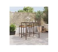 vidaXL Table de bar et dessus en verre marron 110x70x110 cm poly rotin 362587