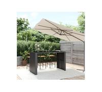 vidaXL Table de bar – dessus en verre 185x80x110 cm, poly rotin, noir