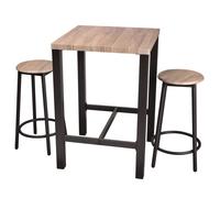 Table de bar et deux tabourets - Marron clair/Noir - L 60 x l 60 x H 86 cm