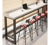 Table de Bar Étroite avec Garde Corps, Table Haute Bar en Bois Massif avec Pieds en Métal et Doubles Barres de Support pour Cuisine, Salon, Café, Pub, Supérette(White,160x30x104cm/63x12x41in)