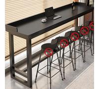 Table de Bar Étroite avec Garde Corps, Table Haute Bar en Bois Massif avec Pieds en Métal et Doubles Barres de Support pour Cuisine, Salon, Café, Pub, Supérette(Black,180x30x104cm/71x12x41in)