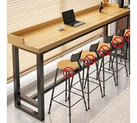 Table de Bar Étroite avec Garde Corps, Table Haute Bar en Bois Massif avec Pieds en Métal et Doubles Barres de Support pour Cuisine, Salon, Café, Pub, Supérette(Beige,160x30x104cm/63x12x41in)