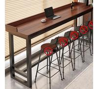 Table de Bar Étroite avec Garde Corps, Table Haute Bar en Bois Massif avec Pieds en Métal et Doubles Barres de Support pour Cuisine, Salon, Café, Pub, Supérette(Brown,180x30x104cm/71x12x41in)