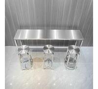 Table de Bar Étroite en Inox, Table Haute Cuisine avec Tabouret Rond | Table Haute Industrielle avec Chaises, Table Café pour Cuisine, Café et Terrasse(70.9x15.7x41.3in,3Stool Set)