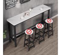 Table de bar étroite industrielle moderne avec cadre en métal - Table de salle à manger rectangulaire de style rustique pour bar, petit déjeuner, plateau en pierre blanche avec pieds en métal noir -