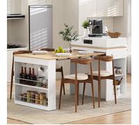 Table de bar extensible avec espace de rangement - ilot central cuisine - table de bistrot - plan de travail- de buffet - Blanc