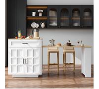 Table de Bar Extensible avec Rangement, îlot de cuisine avec 2 Tiroirs, Desserte Chariot de Cuisine, 133-202×70×93.5 cm