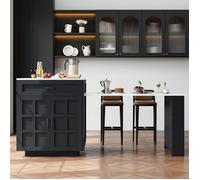 Table de Bar Extensible avec Rangement, îlot de cuisine avec 2 Tiroirs et 4 Compartiments, Chariot de Cuisine, 133-202×70×93.5cm