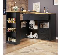 Table de bar extensible avec rangement pour îlot de cuisine(Table de bar extensible avec rangement, pivotante à 360°, table haute avec tiroirs et étagères, 138-204 * 39 * 104 cm), bar de salle à mange