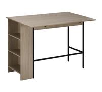 HOMCOM Table de Bar avec Rangement Table Bistrot Ilot Central Plateau latéral Rabattable et 3 étagères - 120 x 76 x 91,4 cm