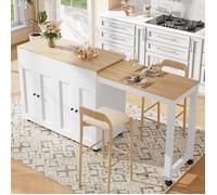 Table de Bar Extensible Moderne avec 6 Rangements Îlot de Cuisine Central sur Roulettes 118-180×50×94 cm Blanc