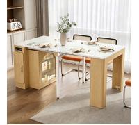 Table de bar extensible, plateau amovible, éclairage LED, prise électrique, îlot de cuisine à roulettes, chariot de service mobile