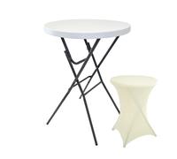 Table De BAR Haute Bistrot Fête Ø 80 CM Pliable Avec Housse Derniere en Beige