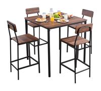 VEVOR Table de Bar Haute et Tabourets, 5 Pièces, Ensemble Mange Debout avec 4 Chaises, Surface Carrée Design à Arêtes Arrondies, pour Bureau, Petit-Déjeuner, Mini Bars, Marron Rustique, Noir