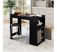 Table de Bar Haute - RELAX4LIFE - Étagère Réglable - Casier à Vin pour 5 Bouteilles - Placard à Portes - 120X60X91,5CM - Noir