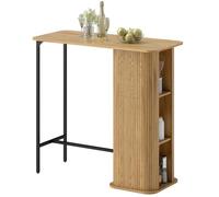 Table de Bar - HOMCOM - 3 Étagères de Rangement - Design à Lattes et Pieds en Métal - Style Scandinave - 112x50x106cm - Bois Naturel