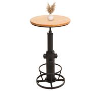 Mendler Table de Bar HWC-N20, Table de bistrot, réglable en Hauteur pivotant Repose-Pieds Industrial Bois Massif Ø 61 cm - Naturel