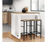 IDMarket - Table de Bar îlot Juno Bois Blanc et Plateau façon hêtre