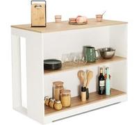 IDMarket Table de bar îlot JUNO bois blanc et plateau façon hêtre