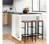 IDMarket – Table de bar îlot Juno – Bois blanc et plateau gris