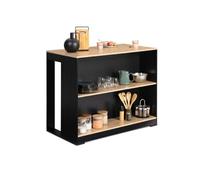 IDMarket – Table de bar îlot Juno – bois noir, plateau façon hêtre