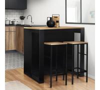 IDMarket – Table de bar îlot Juno – bois noir, plateau façon hêtre