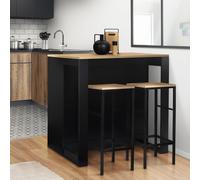 Table De Bar Îlot Juno Bois Noir Et Plateau Façon Hêtre Noir